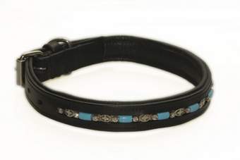 Hondenhalsband versierd met blauwe steentjes zwart